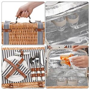 Picnic Basket for 2 Persons,Handmade Wicker Picnic Baskets Set with Insulated Cooler & Cutlery Kit, Gift Basket for Couples,Valentine Day, Thanks Giving, Birthday, Wedding, Outdoor Party