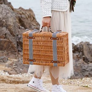 Picnic Basket for 2 Persons,Handmade Wicker Picnic Baskets Set with Insulated Cooler & Cutlery Kit, Gift Basket for Couples,Valentine Day, Thanks Giving, Birthday, Wedding, Outdoor Party