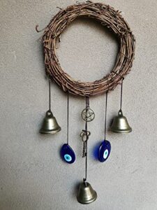 witch bells for door knob protection,witchy wicca decor clear negative energies with blue evil eyes for home garden courtyard decor protection