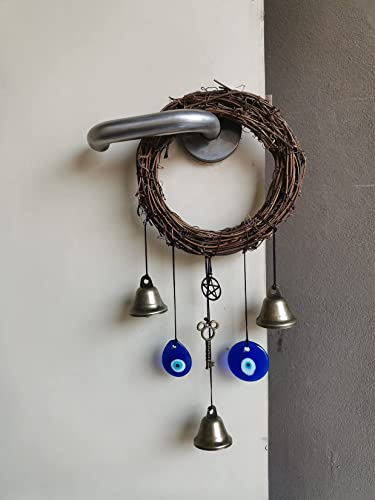 Witch Bells for Door Knob Protection,Witchy Wicca Decor Clear Negative Energies with Blue Evil Eyes for Home Garden Courtyard Decor Protection