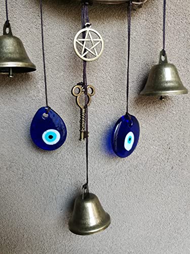 Witch Bells for Door Knob Protection,Witchy Wicca Decor Clear Negative Energies with Blue Evil Eyes for Home Garden Courtyard Decor Protection