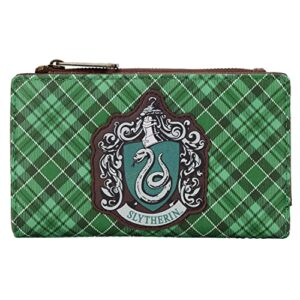 loungefly harry potter slytherin plaid pattern faux leather wallet