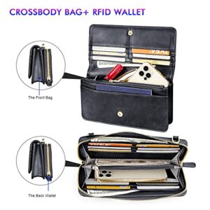 nuoku Crossbody Bags for Women, Detachable Credit Card Holder and Wallet for Women with RFID Blocking, Includes 2 Size Bags