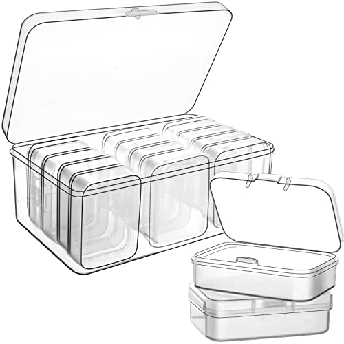 12 Pack Plastic Clear Beads Storage Box Organizer Small Storage Containers Mini Organizer Storage Box with Hinged Lid for Small Items Crafts Jewelry