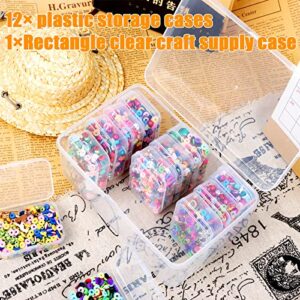 12 Pack Plastic Clear Beads Storage Box Organizer Small Storage Containers Mini Organizer Storage Box with Hinged Lid for Small Items Crafts Jewelry