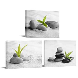 biuteawal 3 piece zen canvas wall art for bathroom decor zen stone with green plant picture print peaceful still life artwork painting modern home bedroom meditation room spa room decoration