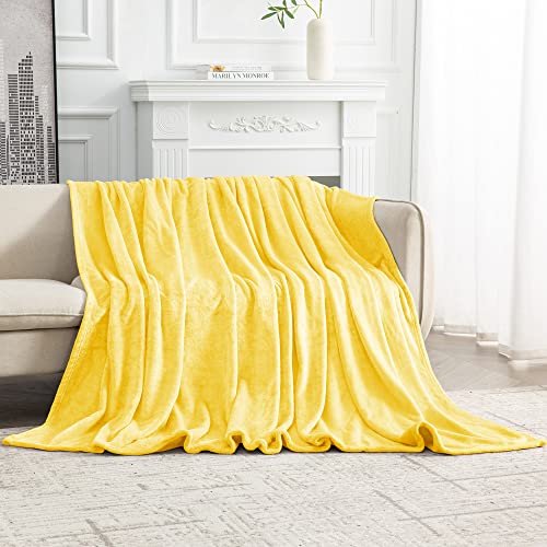 Mooreeke Soft Fleece Blanket Twin Size, Warm Fuzzy Cozy Plush Flannel Blanket 350 GSM Throw Lightweight Blanket for Bed, Sofa, Couch Suitable for All Season, 60x80 inches, Yellow