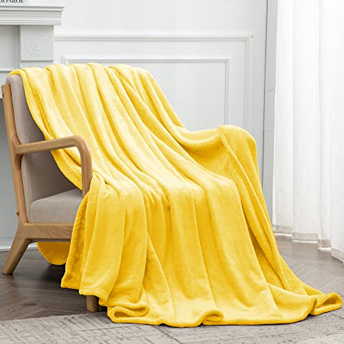 Mooreeke Soft Fleece Blanket Twin Size, Warm Fuzzy Cozy Plush Flannel Blanket 350 GSM Throw Lightweight Blanket for Bed, Sofa, Couch Suitable for All Season, 60x80 inches, Yellow