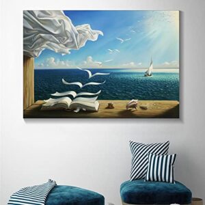 HHGaoArt Salvador Dali Wall Art Poster Surrealism Painting Canvas Print Living Room Picture Unframe (16x24inch,Wave Book)