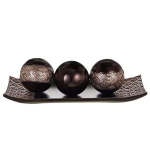 homeroots tray and orbs balls set of 3 | beautiful decoration centerpiece, home decor | decorative accents balls for living room, coffee and dining table décor (brown)