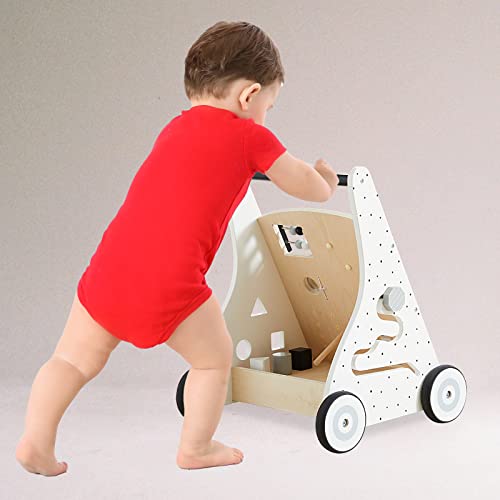 Beright Wooden Baby Walker Push and Pull Learning Activity Walker Kids’ Activity Toy Multiple Activities Center Develops Motor Skills & Stimulates Creativity (Natural)