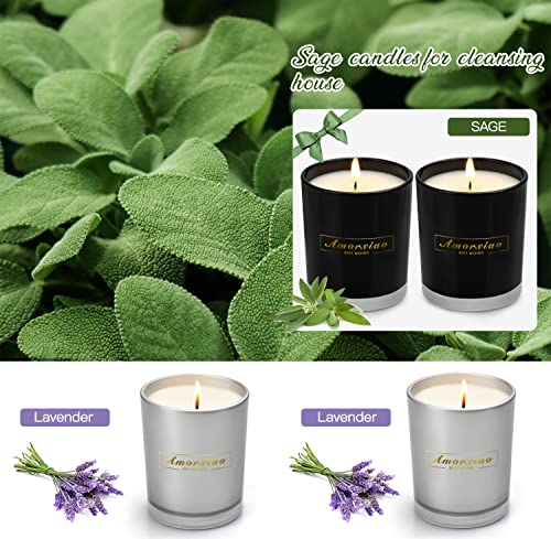 4 Pack Candles, Strong Scented Candles for Home | Sage & Lavender Candle 4×5.6 oz 200 Hour Burn, All Natural Soy Candles, Non Toxic Candles, Aromatherapy Candle Christmas Gifts for Women