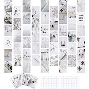 50 pieces white neutral light grey aesthetic wall collage kit trendy poster for dorm aesthetic room decor peaceful white room decor grey white style pictures posters and prints for teens boy girl