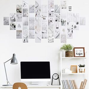 50 Pieces White Neutral Light Grey Aesthetic Wall Collage Kit Trendy Poster for Dorm Aesthetic Room Decor Peaceful White Room Decor Grey White Style Pictures Posters and Prints for Teens Boy Girl