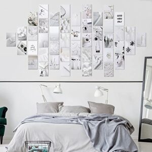 50 Pieces White Neutral Light Grey Aesthetic Wall Collage Kit Trendy Poster for Dorm Aesthetic Room Decor Peaceful White Room Decor Grey White Style Pictures Posters and Prints for Teens Boy Girl