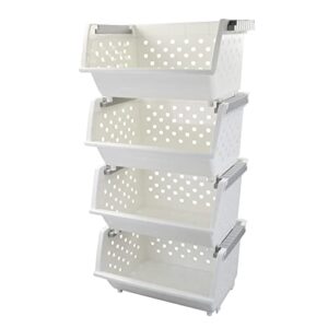 yesdate 4-pack plastic stackable storage basket organizer, multi-functional stacking basket bins, white
