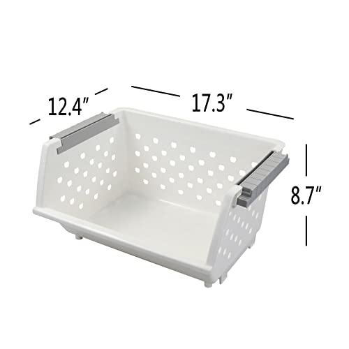 Yesdate 4-Pack Plastic Stackable Storage Basket Organizer, Multi-functional Stacking Basket Bins, White