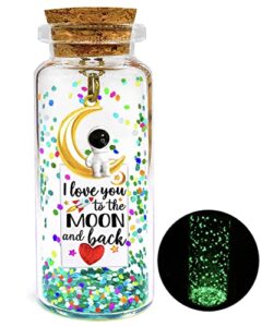 glow i love you to the moon and back, romantic message in a bottle gift, anniversary luminous wish jar present, cute valentines birthday christmas gifts for boyfriend husband him her wife girlfriend