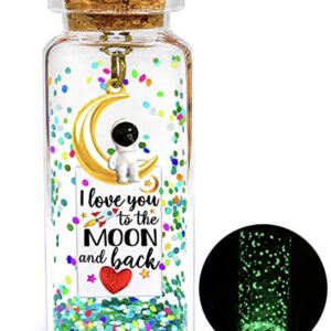 Glow I Love You to the Moon and Back, Romantic Message in a Bottle Gift, Anniversary Luminous Wish Jar Present, Cute Valentines Birthday Christmas Gifts for Boyfriend Husband Him Her Wife Girlfriend