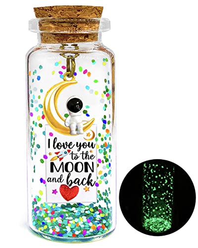 Glow I Love You to the Moon and Back, Romantic Message in a Bottle Gift, Anniversary Luminous Wish Jar Present, Cute Valentines Birthday Christmas Gifts for Boyfriend Husband Him Her Wife Girlfriend