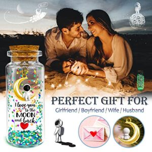 Glow I Love You to the Moon and Back, Romantic Message in a Bottle Gift, Anniversary Luminous Wish Jar Present, Cute Valentines Birthday Christmas Gifts for Boyfriend Husband Him Her Wife Girlfriend