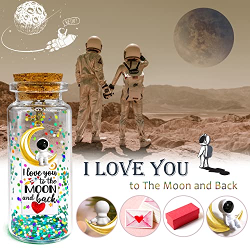 Glow I Love You to the Moon and Back, Romantic Message in a Bottle Gift, Anniversary Luminous Wish Jar Present, Cute Valentines Birthday Christmas Gifts for Boyfriend Husband Him Her Wife Girlfriend