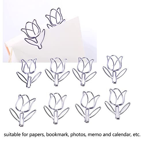 Cute Paper Clips, 50Pcs Tulip Paper Clips Flower Shape Paper Clips Funny Cute Paperclips Bookmarks Planner Clips Fun Paper Clips for Notebook Bookmark
