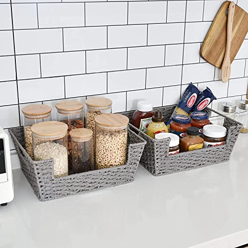 StorageWorks Rope Paper Pantry Baskets Set, Gray