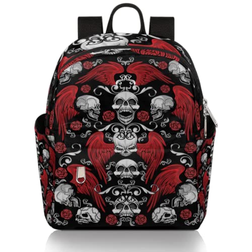 Mini Backpack for Women Backpack Purse Ethnic Sugar Skull Wing Cute Small Travel Backpack Casual Bookbag Shoulder Bag for Girls Teens School Backpacks Lightweight Ladies Backpack Daypack