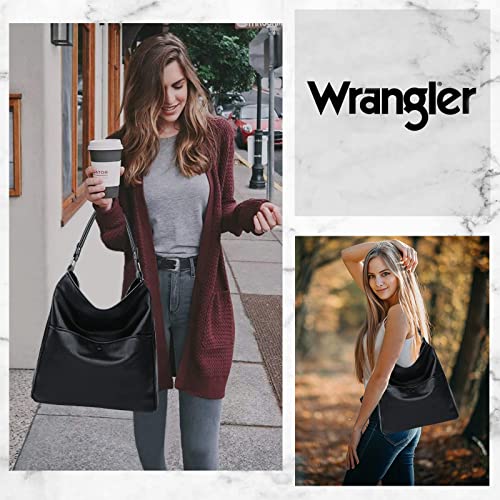 Montana West Wrangler Tote Bag for Women Black Vegan Leather Shoulder Bags Fashion Hobo Bags Large Purse and Handbags with Zipper Closure WG37-G918BK