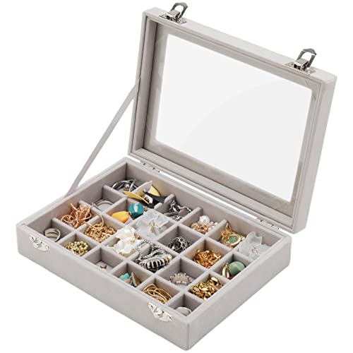 PCMOS Small Velvet Jewelry Box Organizer 24 compartments Small Jewelry Box Earring Ring Storage Organizer Mini Jewelry Organizer for Girls Women Gift