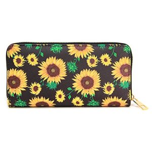 sm fashion sm women sunflower | tie dye pu long wallet with zipper closure card slots zippered coin pouch (sunflower – black) smloa