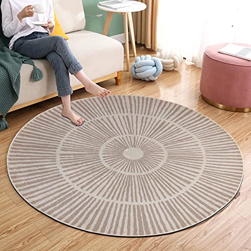 Lacomfy Modern Rug 4Ft Round Contemporary Abstract Rug Geometric Area Rug Carpet for Bedroom Nonslip Circle Rugs Artistic Faux Wool Rug 4’x4’ Shaggy Farmhouse Rug for Living Room Dorm Decor, Coffee