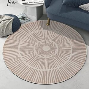 Lacomfy Modern Rug 4Ft Round Contemporary Abstract Rug Geometric Area Rug Carpet for Bedroom Nonslip Circle Rugs Artistic Faux Wool Rug 4’x4’ Shaggy Farmhouse Rug for Living Room Dorm Decor, Coffee