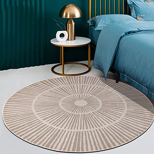 Lacomfy Modern Rug 4Ft Round Contemporary Abstract Rug Geometric Area Rug Carpet for Bedroom Nonslip Circle Rugs Artistic Faux Wool Rug 4’x4’ Shaggy Farmhouse Rug for Living Room Dorm Decor, Coffee