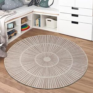 Lacomfy Modern Rug 4Ft Round Contemporary Abstract Rug Geometric Area Rug Carpet for Bedroom Nonslip Circle Rugs Artistic Faux Wool Rug 4’x4’ Shaggy Farmhouse Rug for Living Room Dorm Decor, Coffee