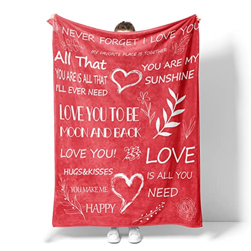 PDRYLY Love Gifts for Her Blanket I Love You Throw Blankets for Girlfriend Wife Family Great Gift for Valentines Day Birthday Anniversary Wedding 60"X50"