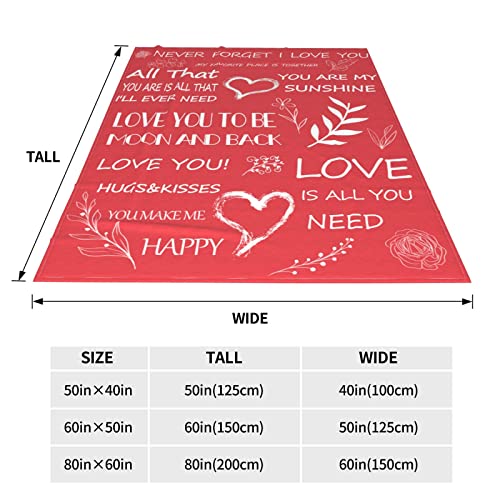 PDRYLY Love Gifts for Her Blanket I Love You Throw Blankets for Girlfriend Wife Family Great Gift for Valentines Day Birthday Anniversary Wedding 60"X50"