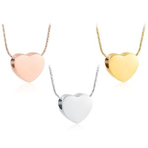 constantlife cremation jewelry for ashes – heart pendant memorial urn necklace ashes holder stainless steel personalized customization keepsake (3pcs-silver+gold+rose gold)