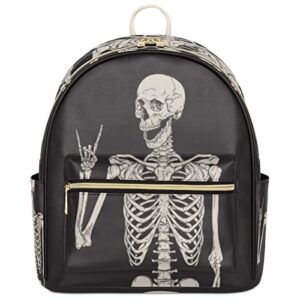 funky qiu backpack purse for woman rock skeleton skull pu leather fashion mini backpack casual bag for woman girls