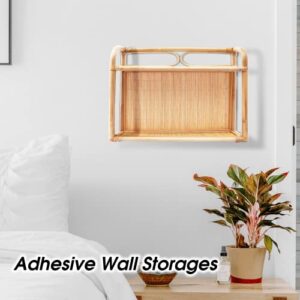 T'Furni Rattan Wall Shelf for Living Room Kitchen Wall Decor - Natural Rattan Floating Shelves - Rectangle Shelf Wall Decor - Natural Hanging Book - Wall Shelves with Storage - A5