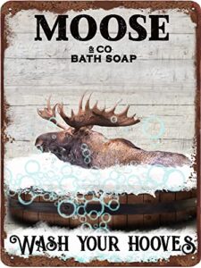 funny moose bathroom metal tin sign vintage moose wall decor toilet posters wash your hooves vintage tin sign for home office apartment hotel 5.5×8 inch sign gift birthday housewarming gift