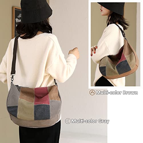 MIDAUP Hobo Handbags Multi-Color Splice Cross Body Shoulder Bag Casual Canvas Tote Crossbody Bags for Women (Multi Color - Grey)