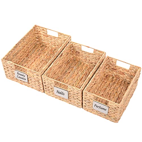 Water Hyacinth Storage Baskets For Shelves, Wicker Storage Basket, Woven Baskets For Storage, Seagrass Baskets, Large Wicker Basket, Wicker Baskets For Storage, Standard - 3Pcs