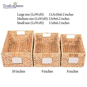 Water Hyacinth Storage Baskets For Shelves, Wicker Storage Basket, Woven Baskets For Storage, Seagrass Baskets, Large Wicker Basket, Wicker Baskets For Storage, Standard - 3Pcs