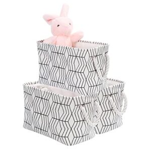 3-pack storage basket bins fabric decorative shelf basket containers with rope handles collapsible empty baskets for nursery home office closet, black and white