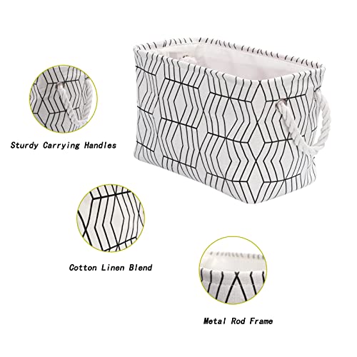 3-Pack Storage Basket Bins Fabric Decorative Shelf Basket Containers with Rope Handles Collapsible Empty Baskets for Nursery Home Office Closet, Black and White