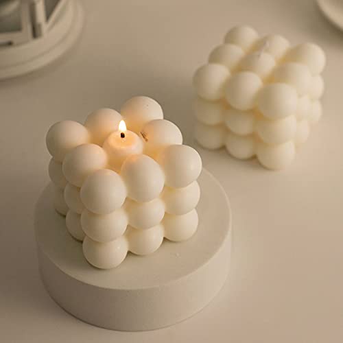 2 Pcs Bubble Candle Soy Wax Cube Candles-Scented Candle Gift Set for Home Decor, White