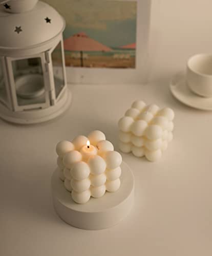 2 Pcs Bubble Candle Soy Wax Cube Candles-Scented Candle Gift Set for Home Decor, White