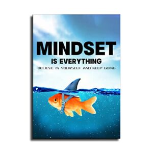 inspirational mindset is everything wall art – motivational goldfish wall art quotes canvas prints poster office living room bathroom decor (goldfish,12×18inch-unframed)